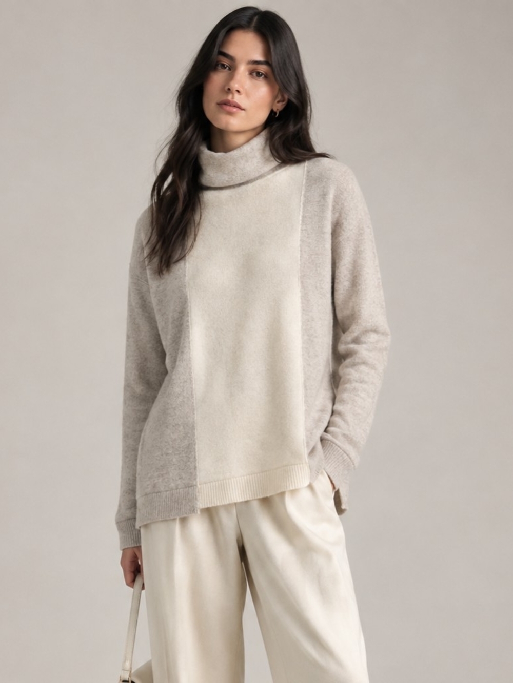 Mantovani Studio Cashmere-Wool Women Turtleneck Sweater beige/brown Luxe Winter